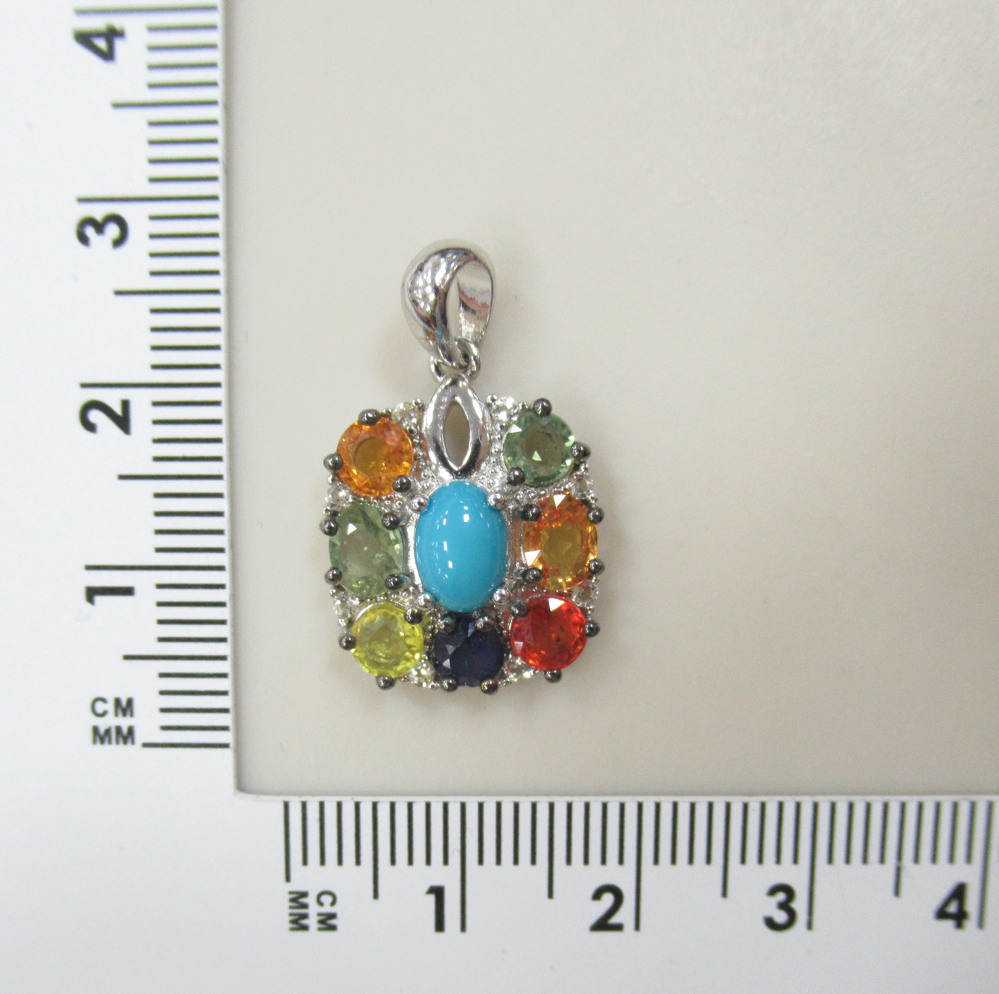 Серебряная подвеска с бирюзой и мультисапфирами